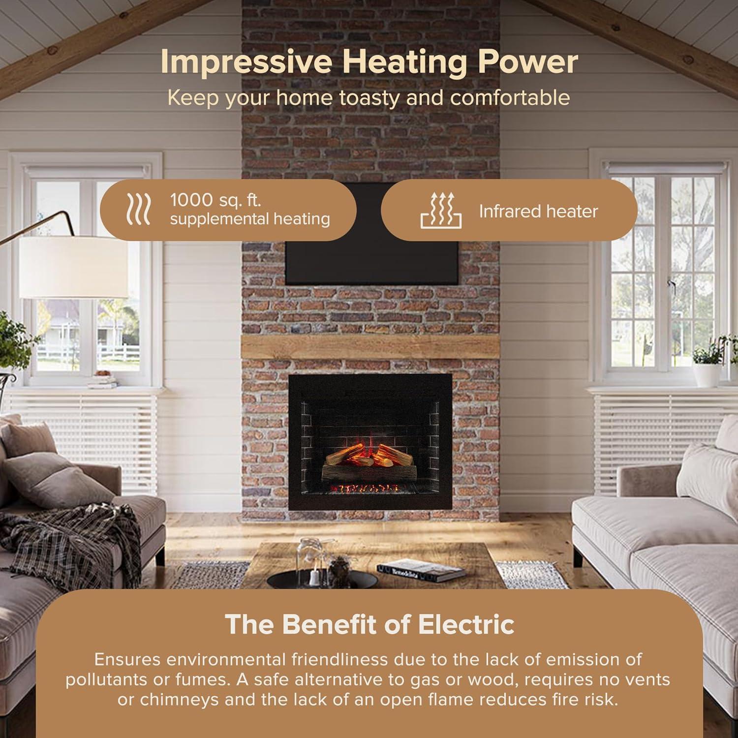 Uptown 33" Infrared Electric Fireplace Insert Heater with Trim Kit, Compatible with Alexa & Google