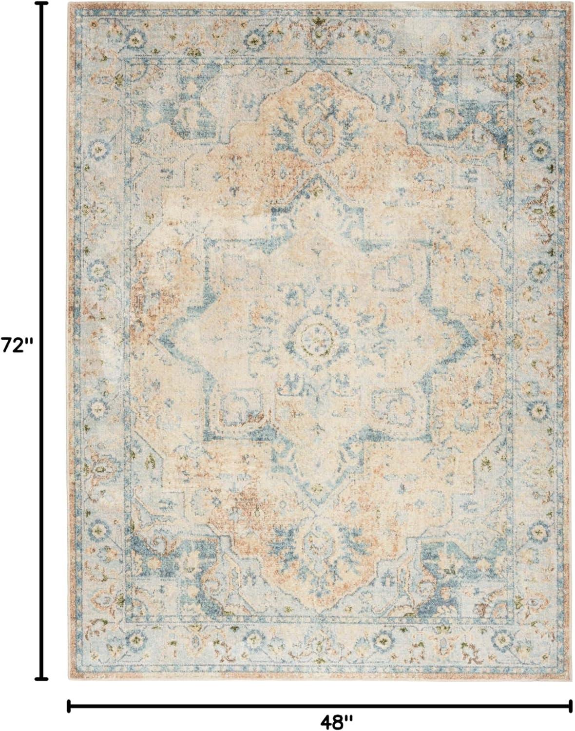 Nourison Astra Machine Washable Vintage Medallion Indoor Rug Beige Blue 4' x 6'