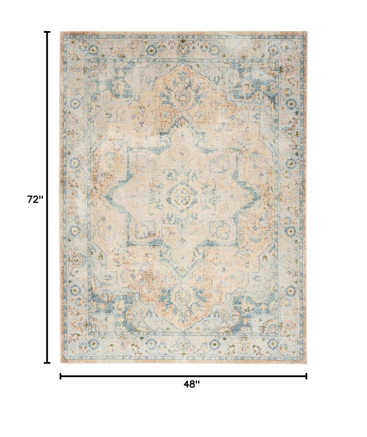 Nourison Astra Machine Washable Vintage Medallion Indoor Rug Beige Blue 4' x 6'