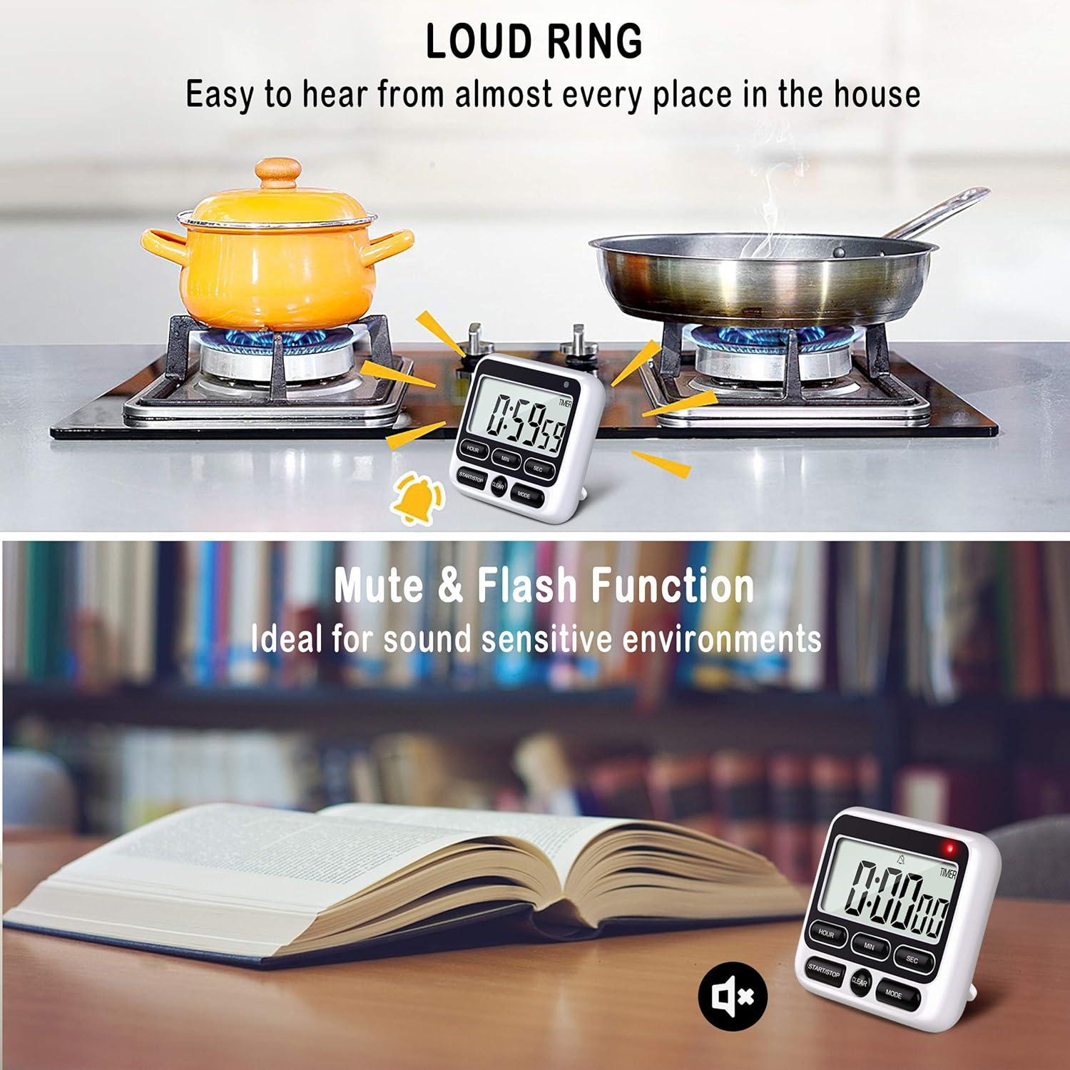 Digital Kitchen Timer, Magnetic Cooking Countdown Clock with Large LCD Display, Loud Alarm and Strong Magnetic Timer