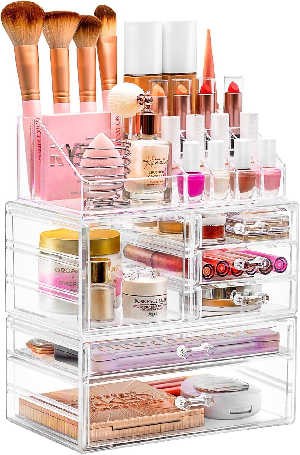 Clear Acrylic 3-Piece Makeup and Jewelry Organizer Set