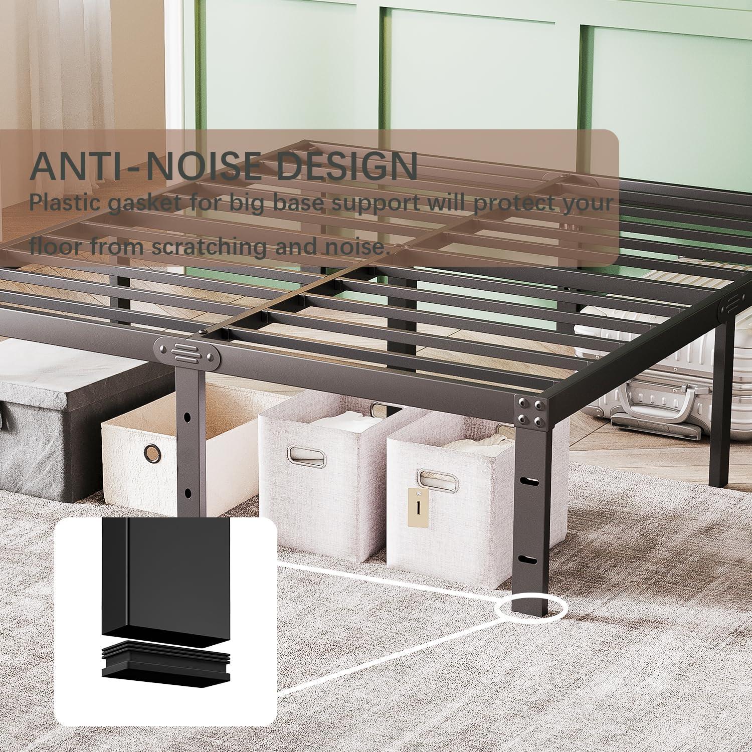 Twin Metal Bed Frame - 16 Inch Tall, No Box Spring Needed, Heavy Duty Platform With Storage Space, Sturdy Non-Slip Noiseless