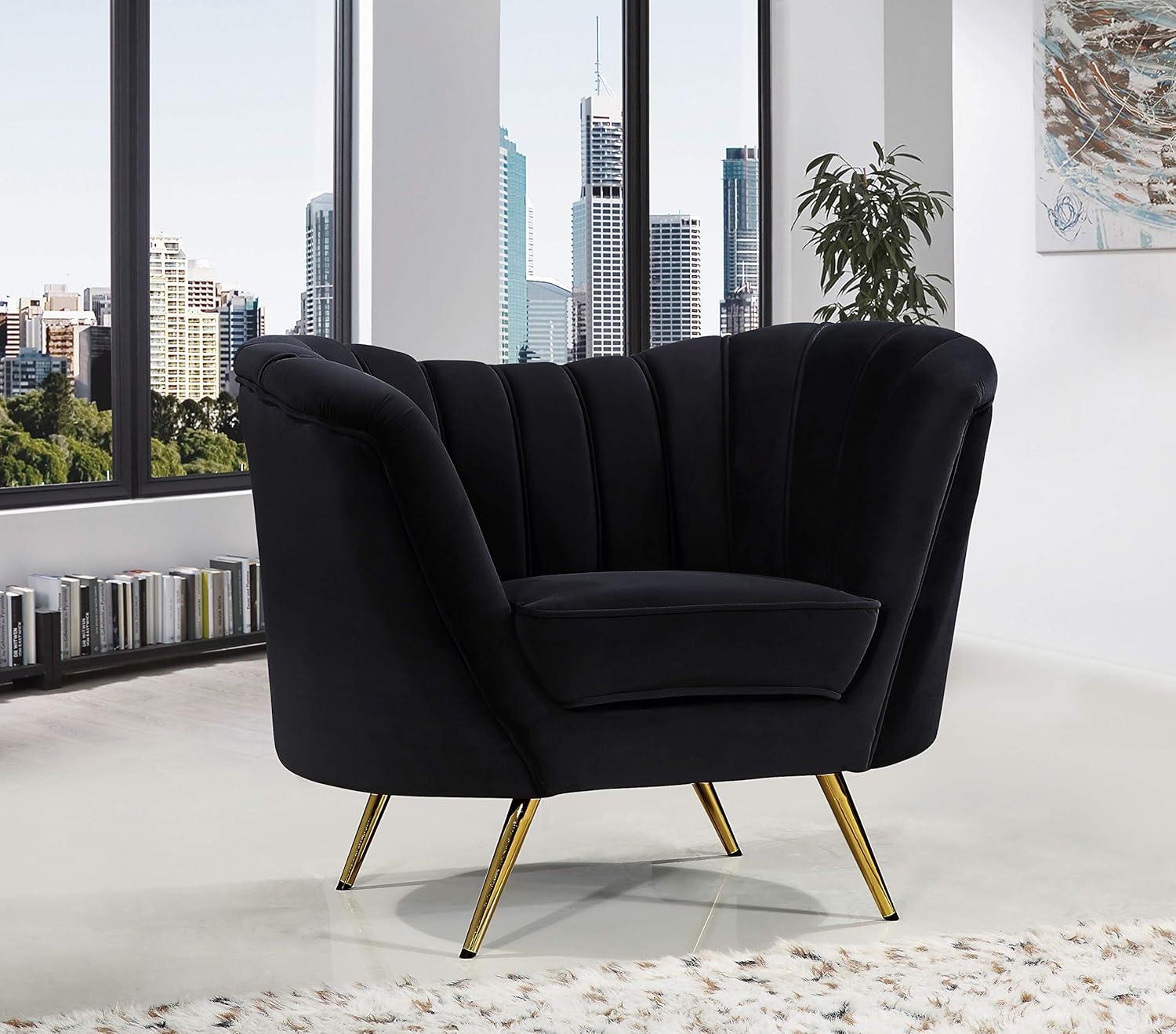 Margo Velvet Accent Chair in Black and Gold-Meridian Furniture