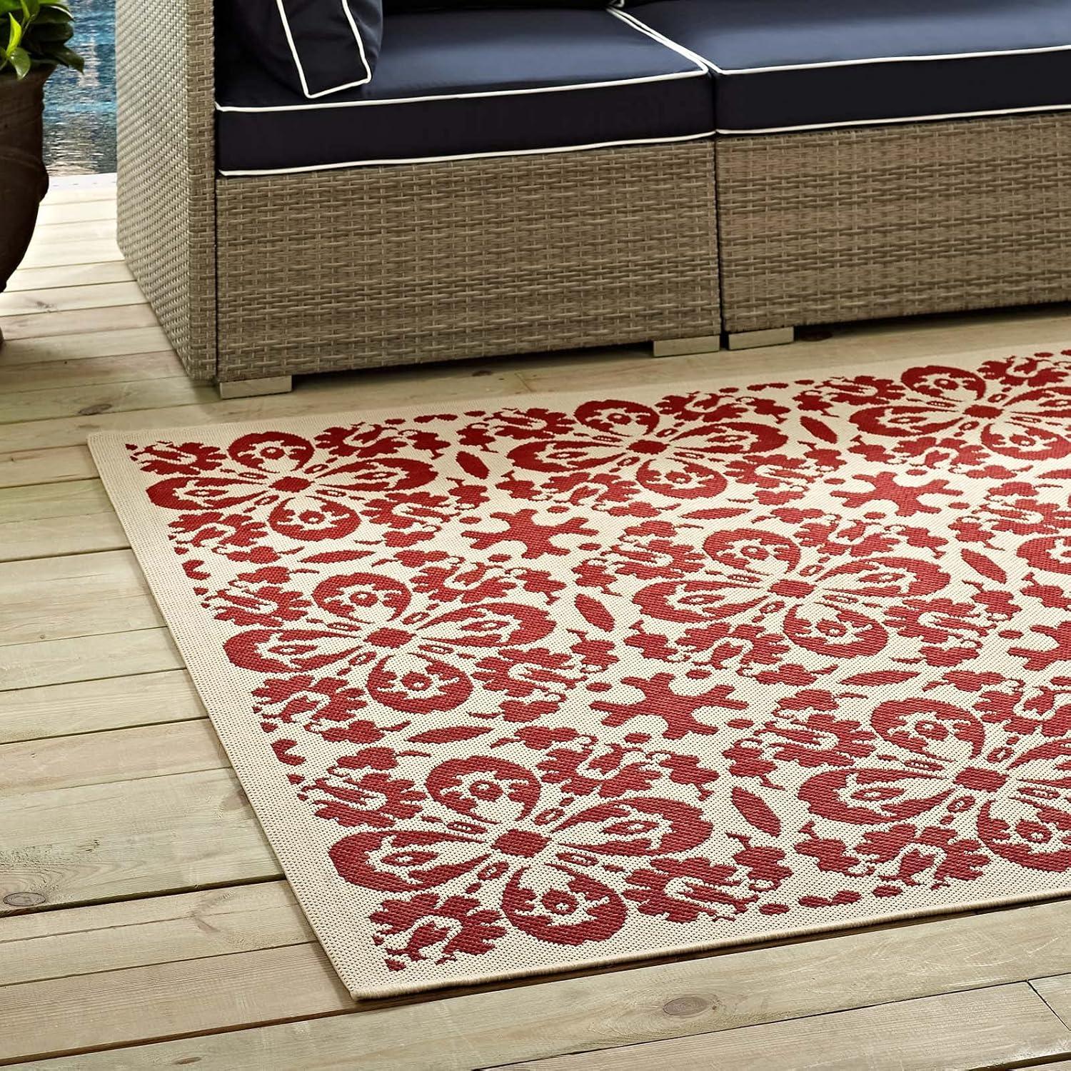 Modway Ariana 47x71" Vintage Floral Trellis Polypropylene Area Rug in Red/Beige