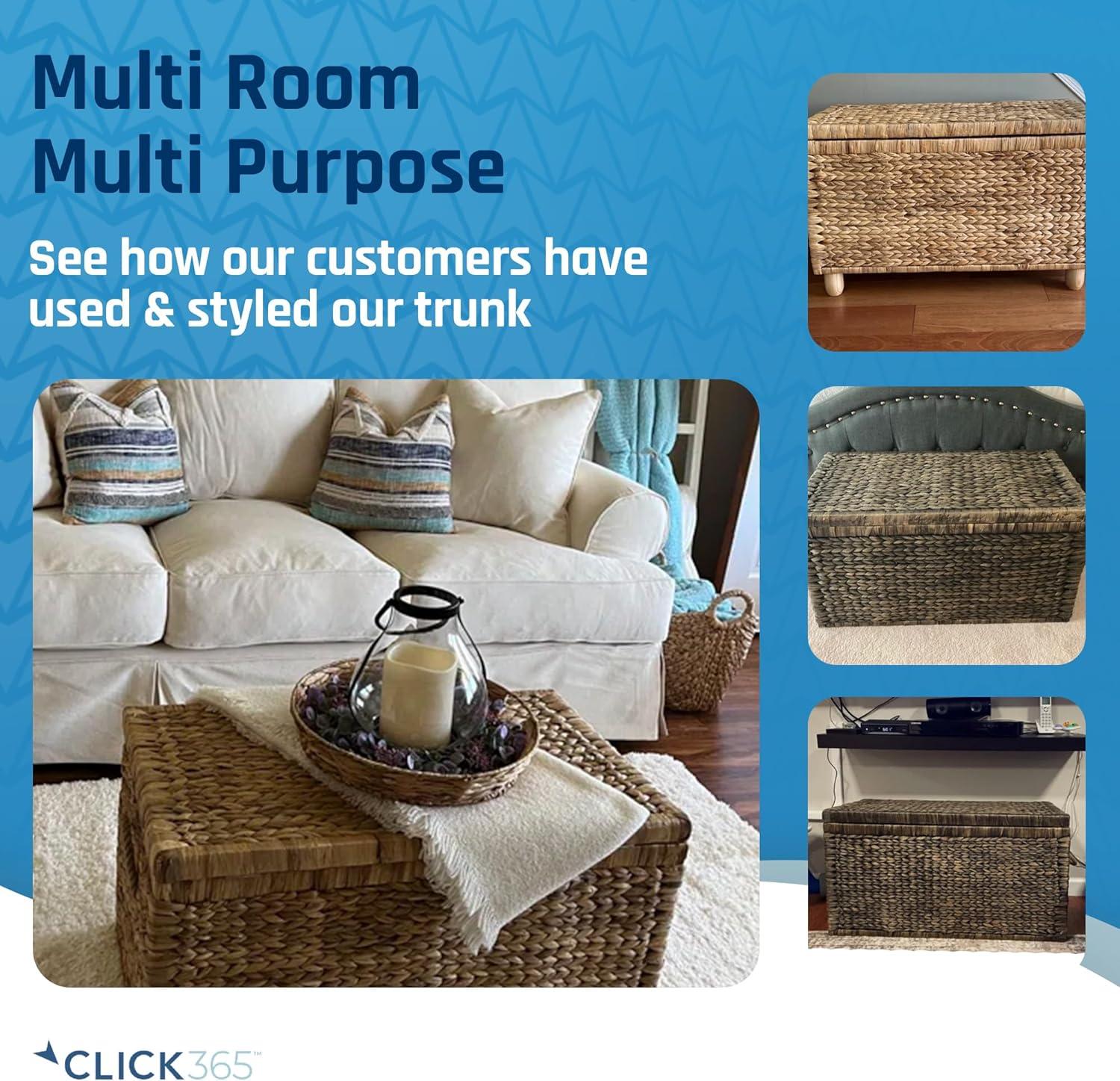 ClickDecor Farmhouse Wicker Trunk Rustic: Metal Frame, Hinged Lid, No Assembly, 66lb Capacity