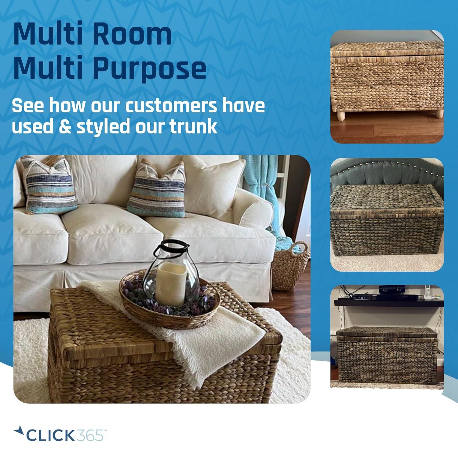 ClickDecor Farmhouse Wicker Trunk Rustic: Metal Frame, Hinged Lid, No Assembly, 66lb Capacity