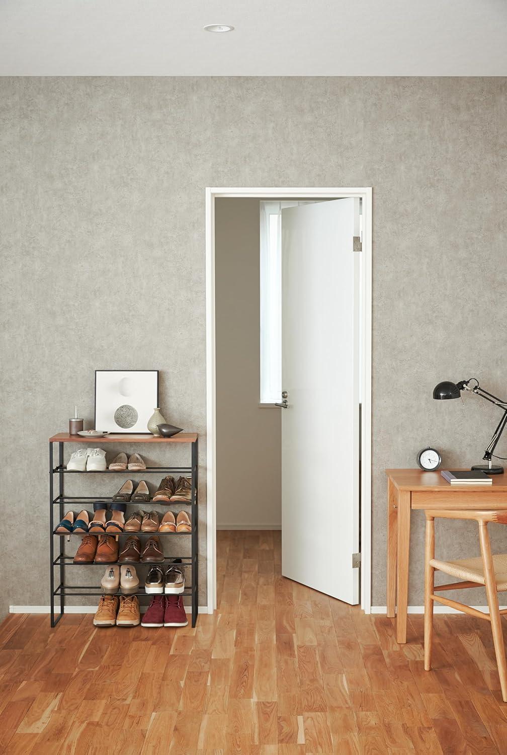 Sleek 6-Tier Black Metal Shoe Rack with Wood Top