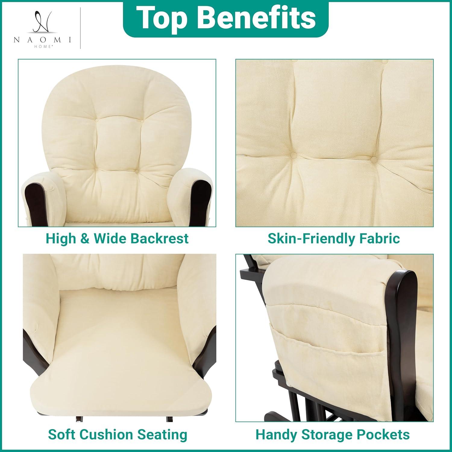 Brisbane Nursery Glider & Ottoman Sets, Glider Recliner Nursery Rocking Chair, Nursery Glider Rocker with Ottoman, Reclining Gliders & Chairs for Breastfeeding, Reading, Napping - Espresso/Cream