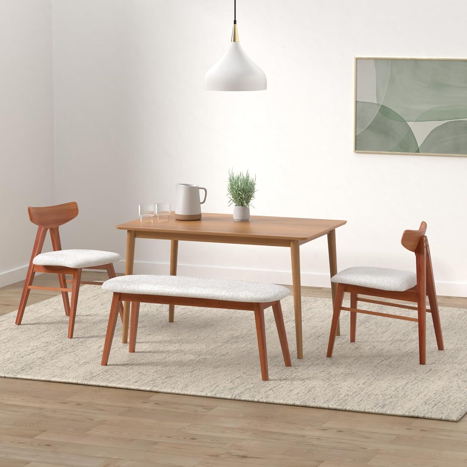 Natural Brown Mid-Century Modern Solid Wood Dining Table