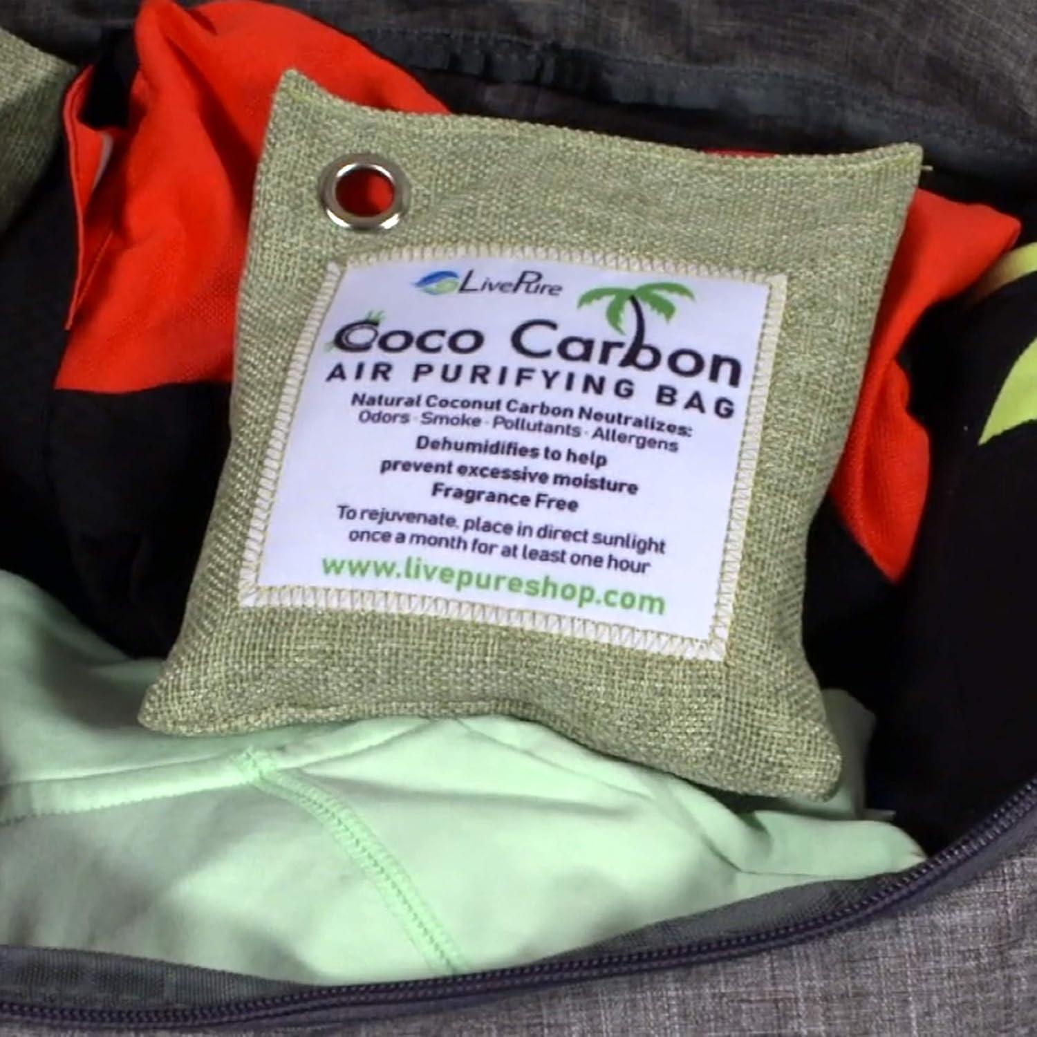 LivePure CocoCarbon Coconut Carbon Air Purifying Bag Odor Eliminator 7-Pack, Mint