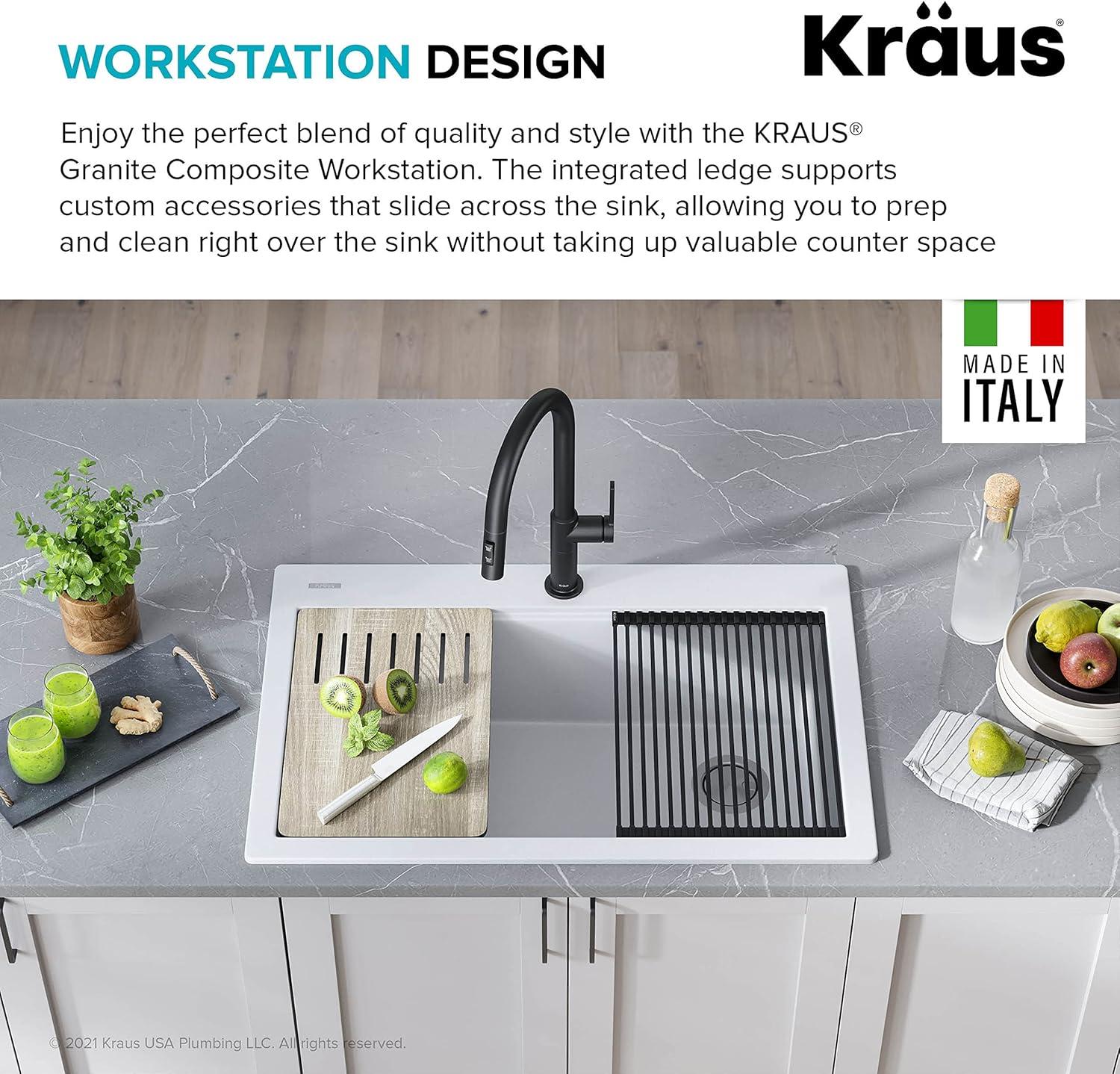 33 in. KRAUS Bellucci Workstation Drop-In Granite Composite Single Bowl Kitchen Sink with Accessories