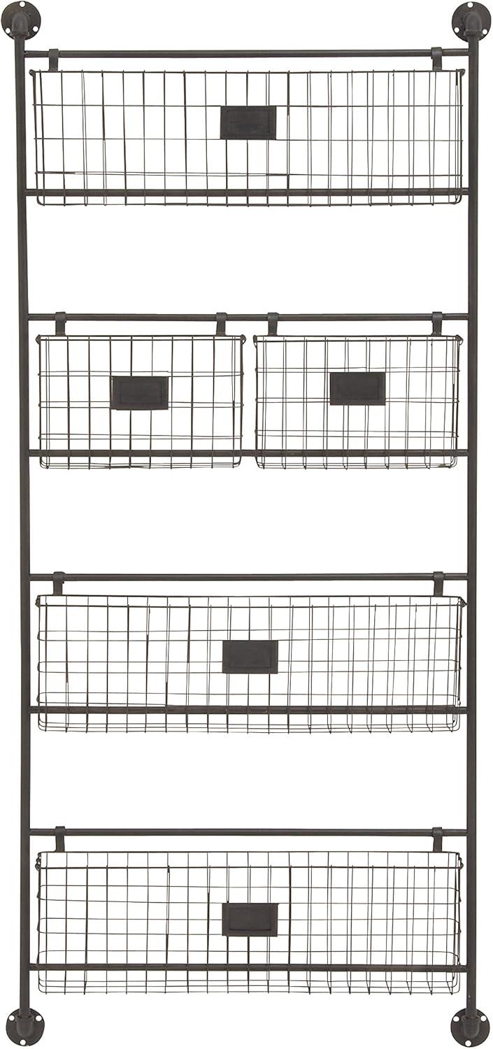 DecMode 25" Black Metal 2 Slot Suspended Wire Basket Magazine Rack Holder with Suspended Baskets and Label Slot