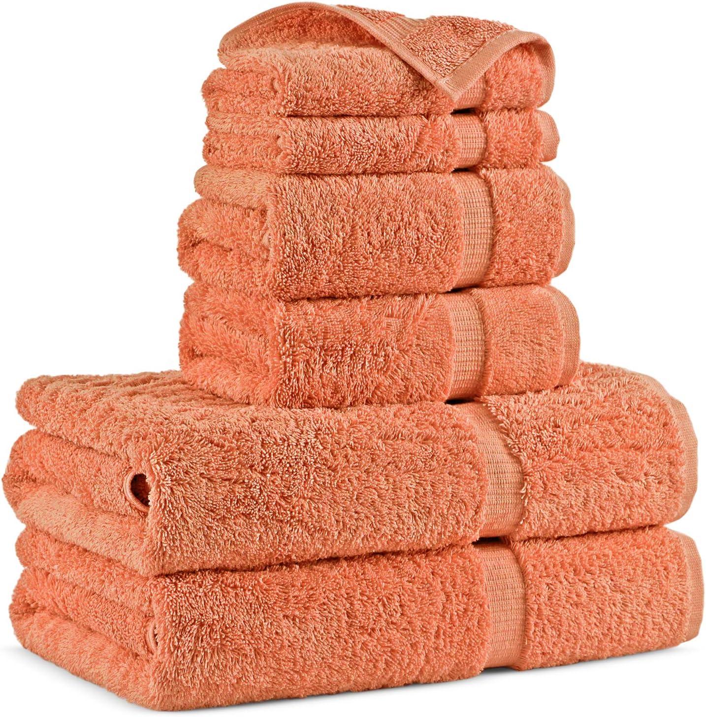 Dan River Juego de Toallas de 6 Piezas, Toalla de Baño de Algodón Suave de Secado Rápido para Gimnasio, Spa y Baño - Naranja