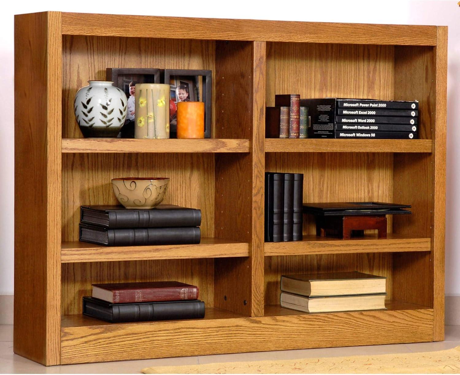 Concepts in Wood 6 Shelf Double Wide Wood Bookcase, 36 inch Tall - Oak Finish