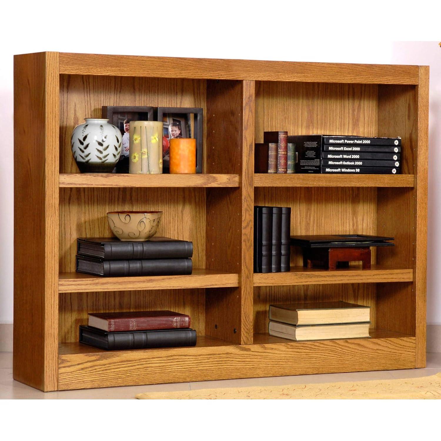 Concepts in Wood 6 Shelf Double Wide Wood Bookcase, 36 inch Tall - Oak Finish