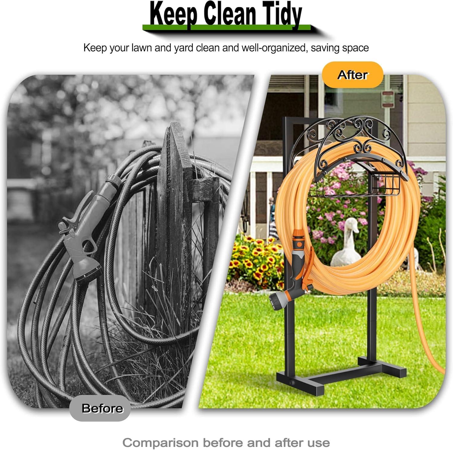 Garden Hose Holder - Upgraded Water Hose Holder Holds 151-feet Hose, Heavy Duty Metal Hose Stand Sturdy Freestanding Hose Hanger, Detachable Garden Hose Storage Rack for Outside Yard Lawn