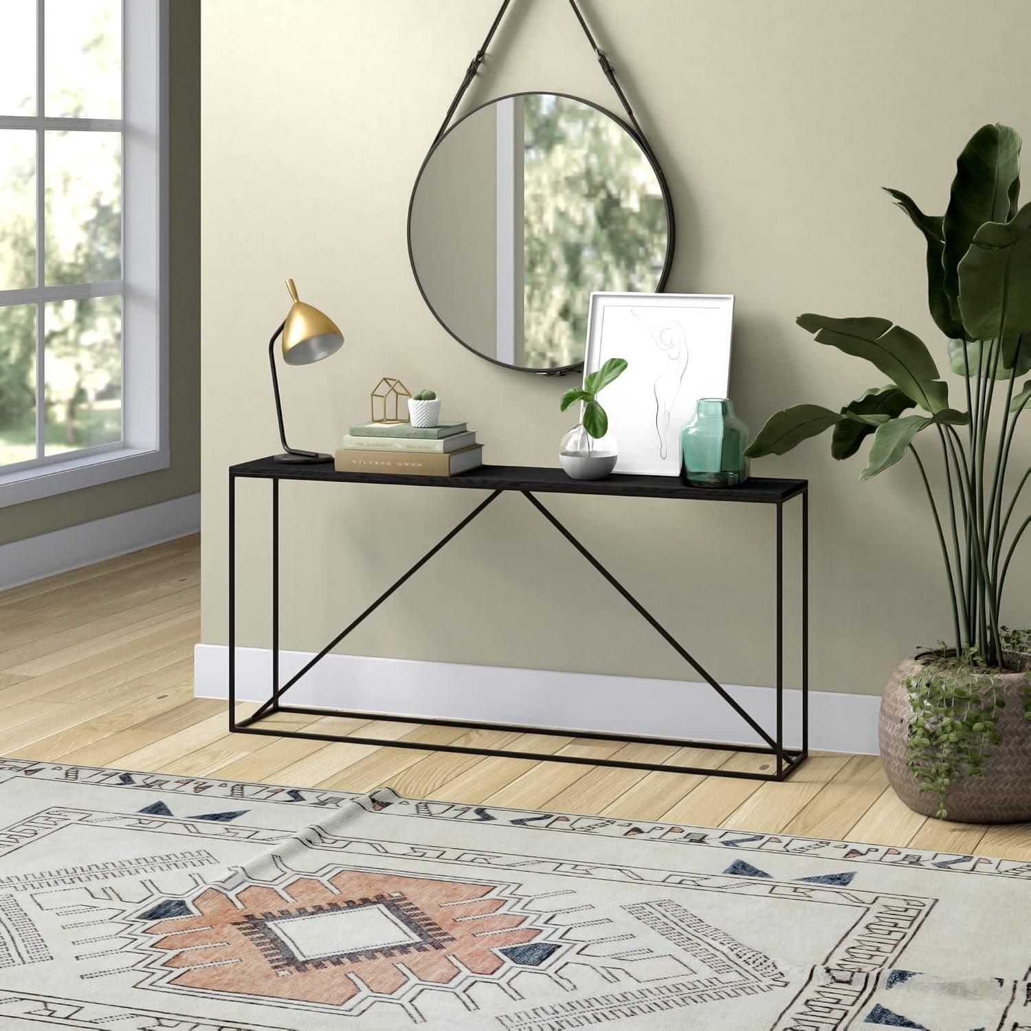 Evelyn&Zoe Nia 64" Wide Rectangular Console Table, Blackened Bronze/Black Grain