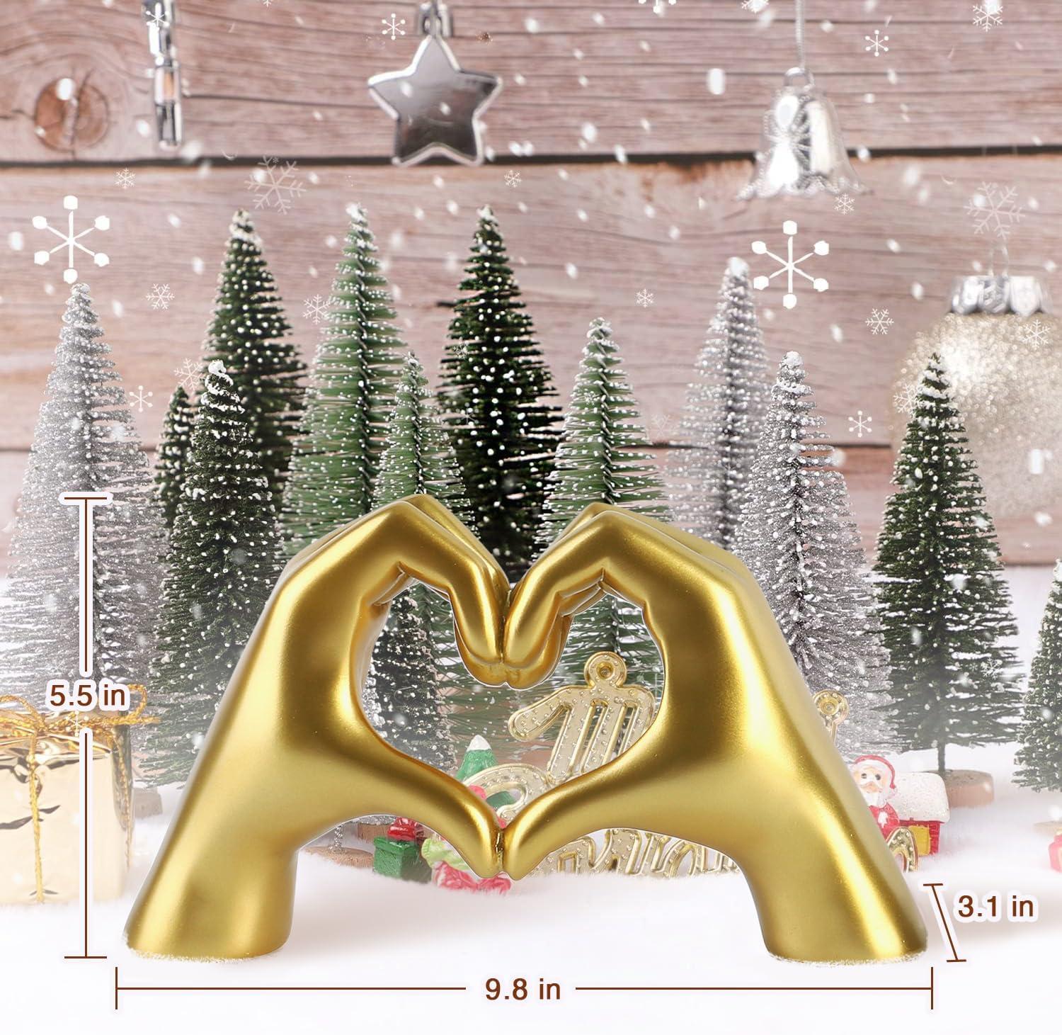 Gold Resin Heart Hands Sculpture for Home Decor