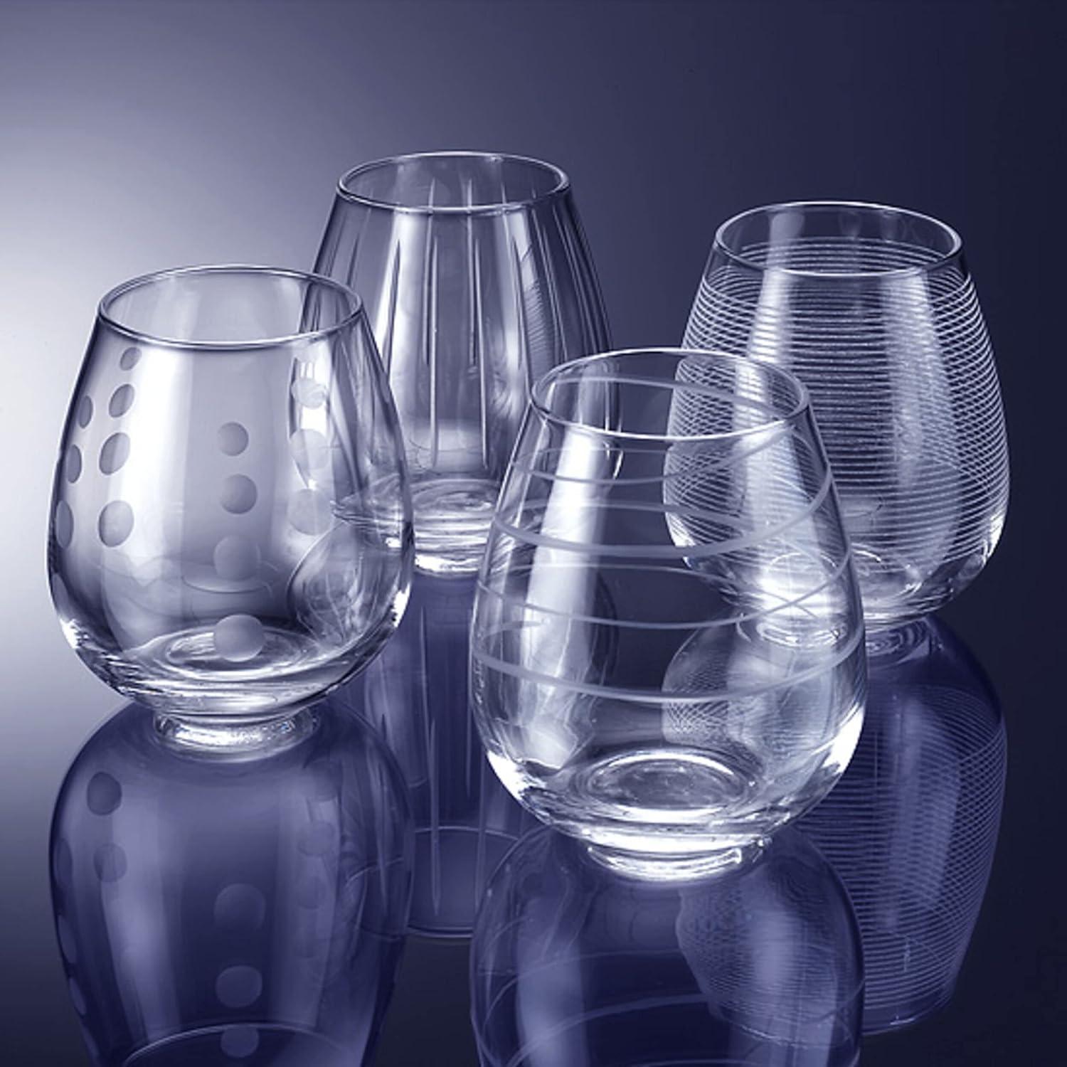 Mikasa Cheers 14-Ounce Etched Stemless Wine Glass Set