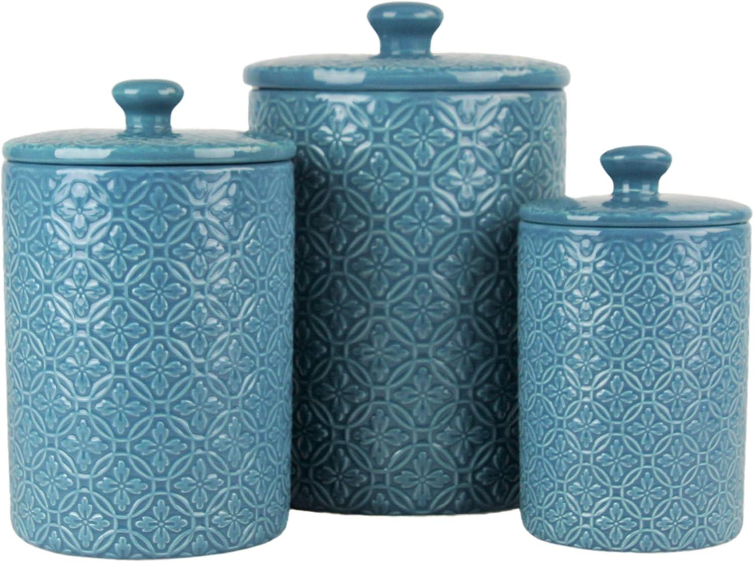 Hampton Teal Embossed Ceramic 3-Piece Canister Set