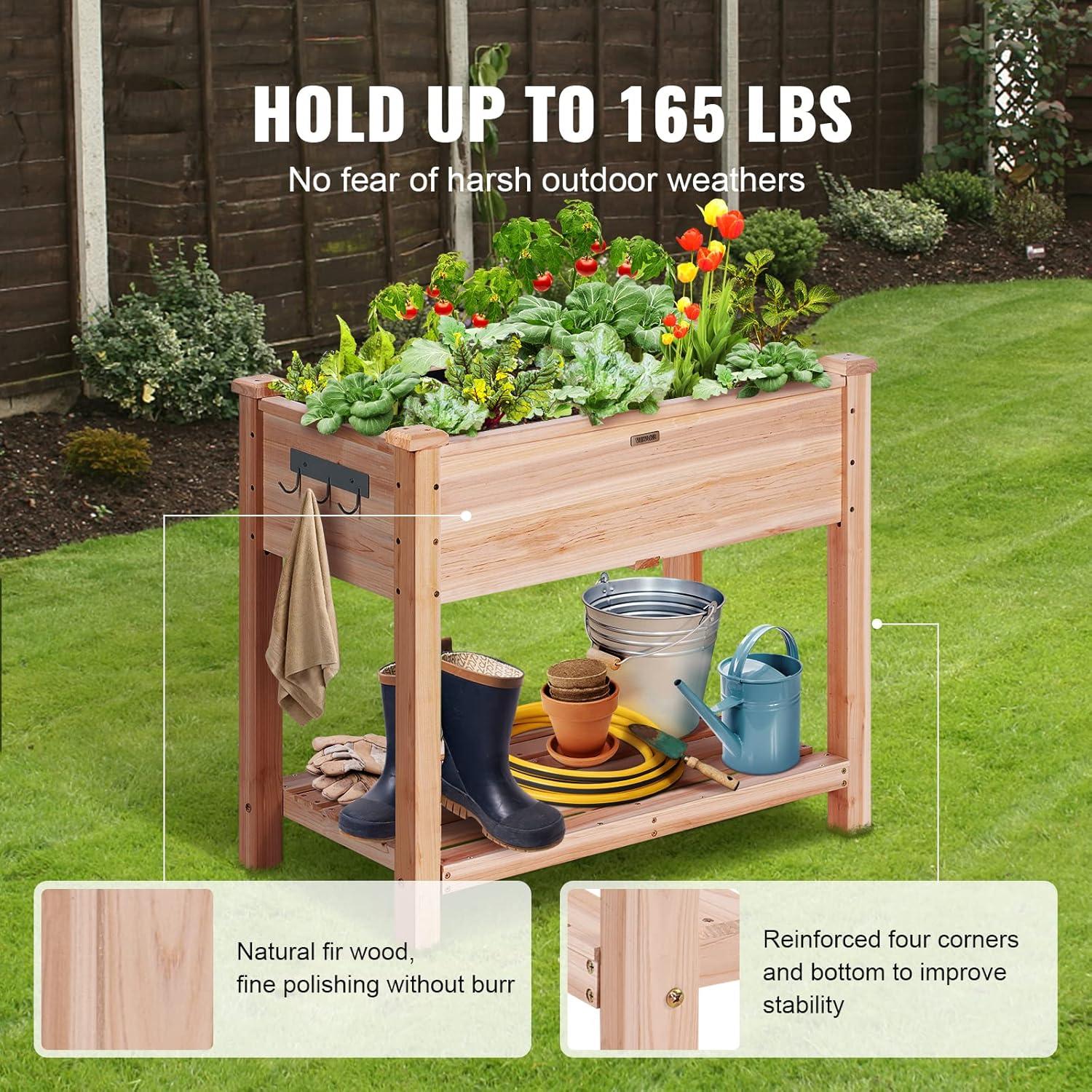 Vevor  33.9 x 18.1 x 30 in. Wooden Raised Garden Bed Planter Box, Burlywood