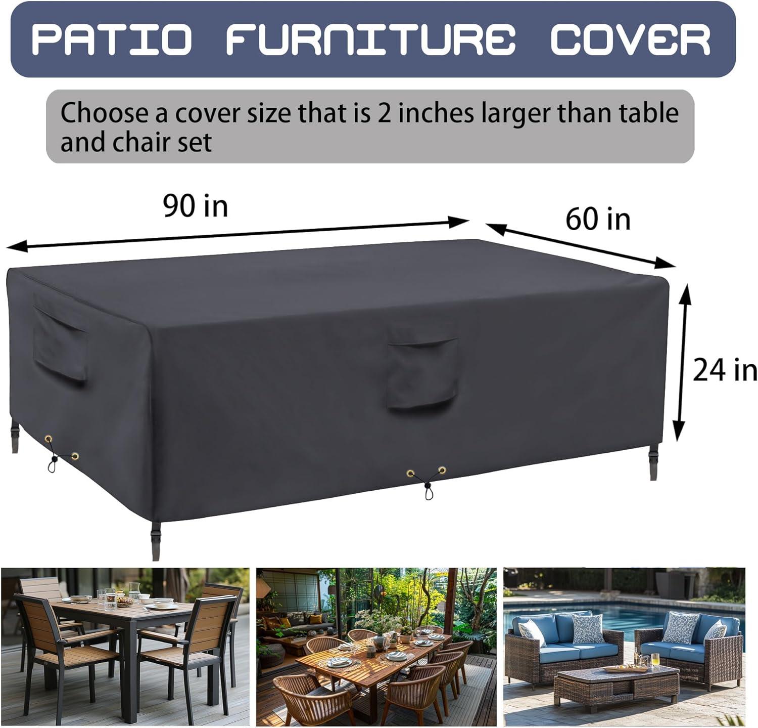 Patio Furniture Covers, Outdoor Patio Chair Covers Waterproof Large, 600D Heavy Duty Table Cover, Outside Dining Table And Chairs Set Covers Rectangular ,(128X82x23in/ Grey)