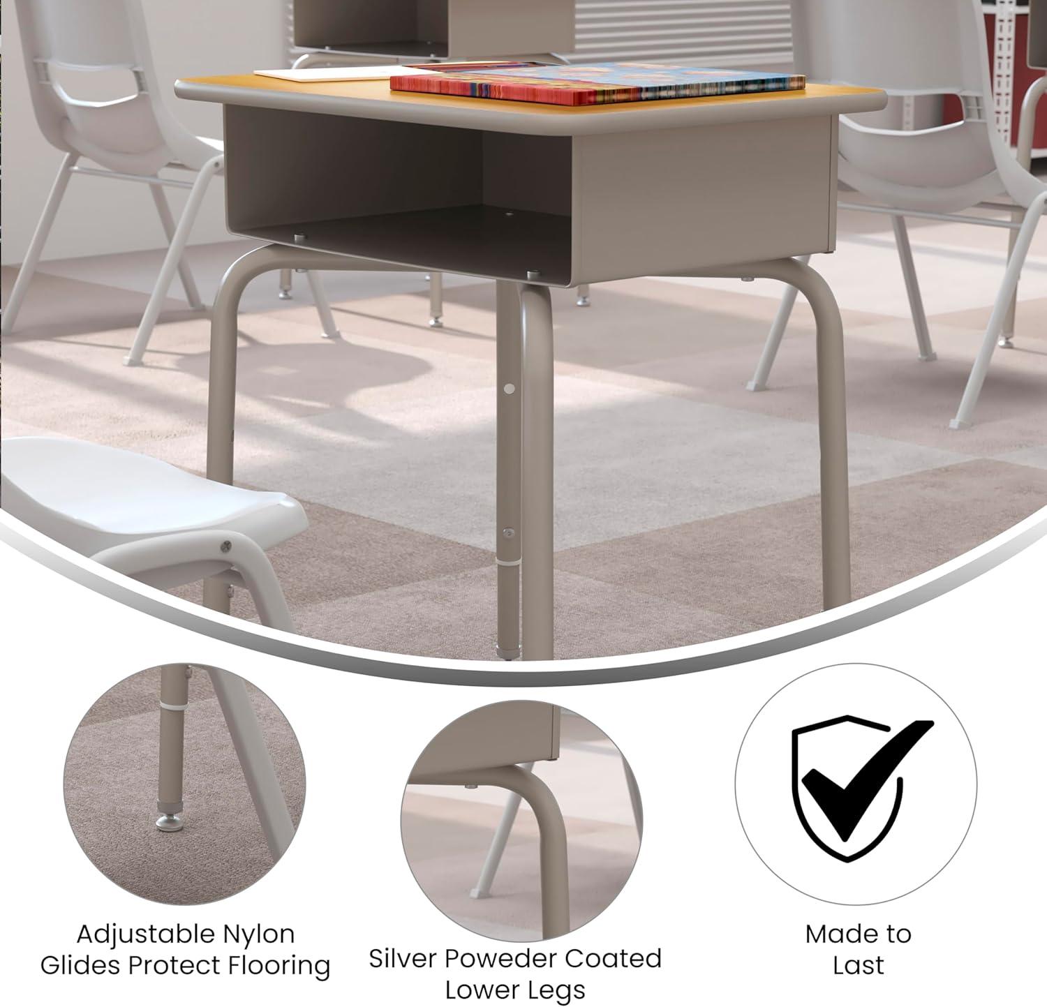 Flash Furniture Goddard Height-Adjustable Open Front Student Desk with Metal Book Box
