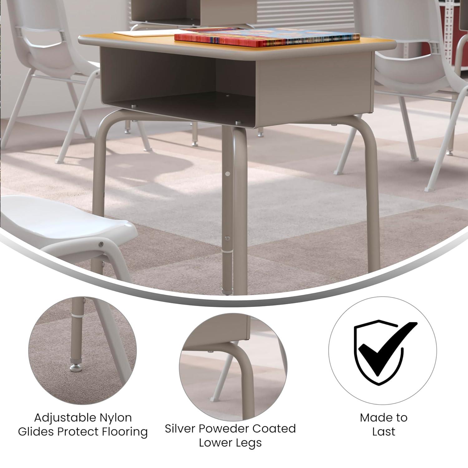 Flash Furniture Goddard Height-Adjustable Open Front Student Desk with Metal Book Box