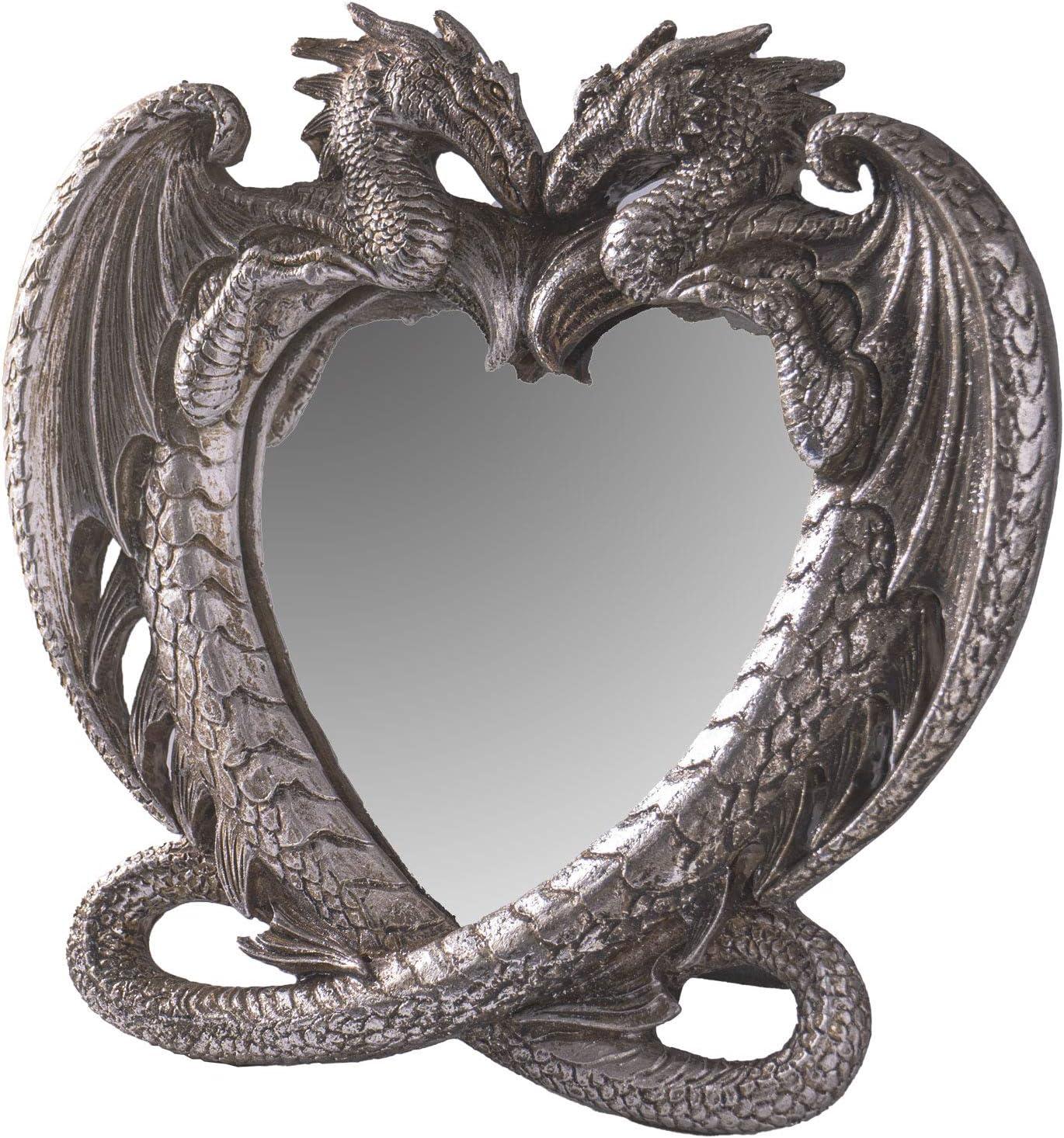 Pacific Trading Gothic Heart Shaped Dragon Mirror, Collectible Medieval Home Accent Décor Resin Piece for Wall or Tabletop Shelf, 6.3 x 5.91 Inches, PTC-14052