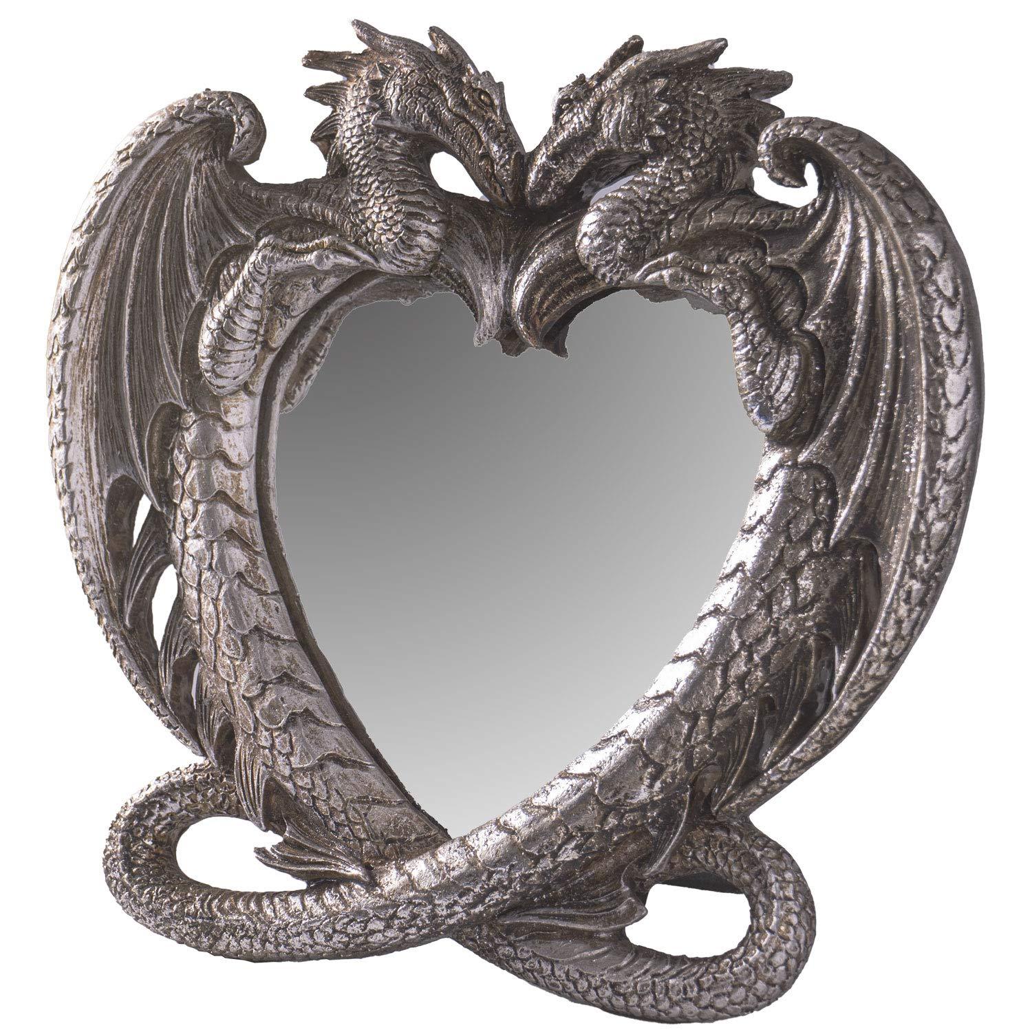 Pacific Trading Gothic Heart Shaped Dragon Mirror, Collectible Medieval Home Accent Décor Resin Piece for Wall or Tabletop Shelf, 6.3 x 5.91 Inches, PTC-14052