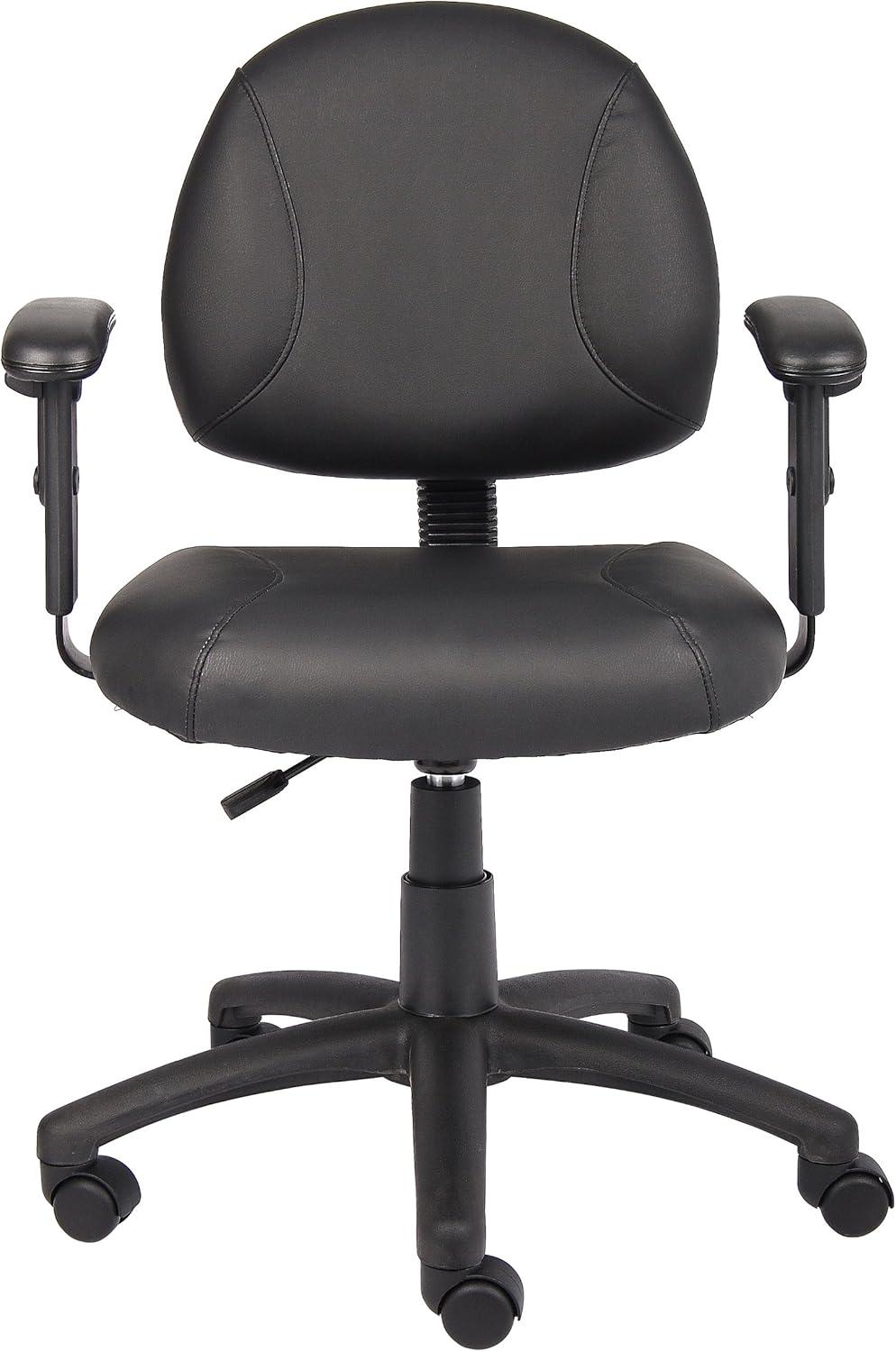 Posture Chair with Adjustable Arms Black - Boss Office Products: LeatherPlus, Lumbar Support, Swivel Base