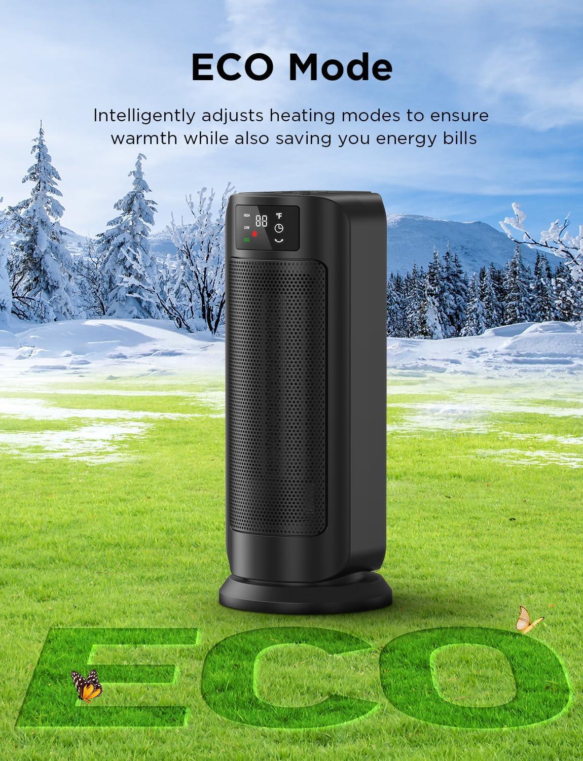 Black Ceramic Electric Tower Heater with Thermostat and Oscillation