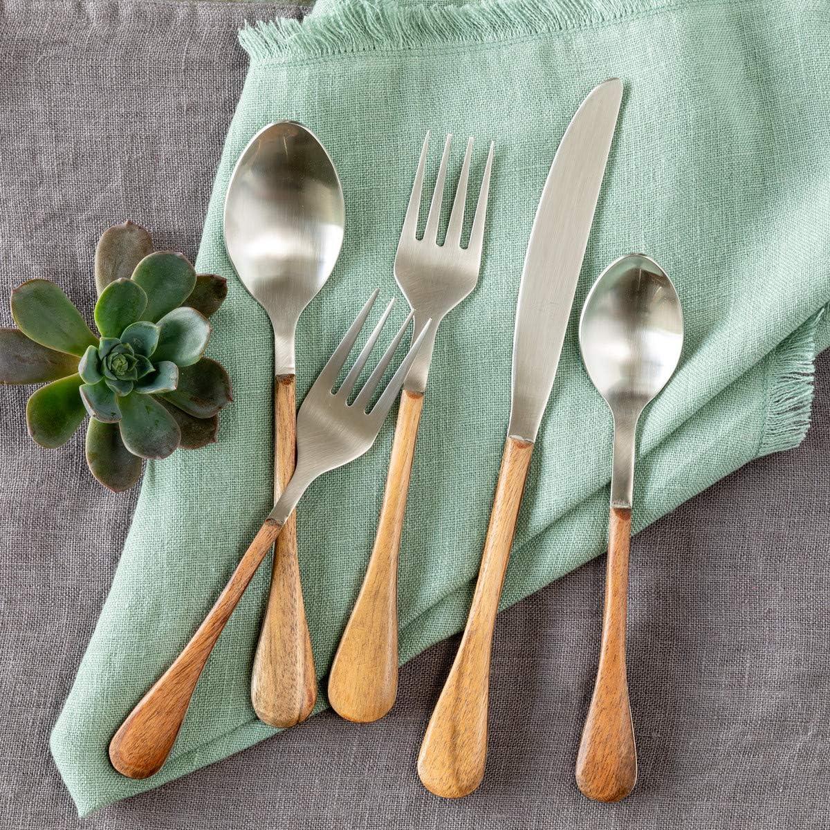 Wood Handled Stainless Steel Flatware Set of 5