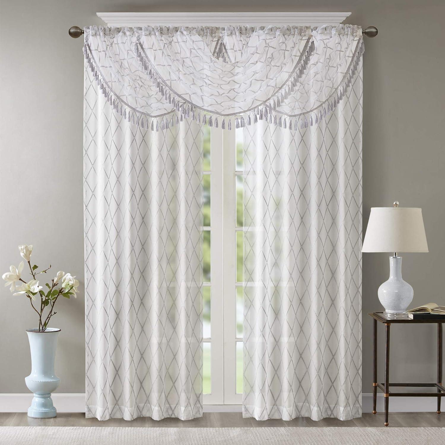 Irina Diamond Sheer Embroidered Waterfall Valance