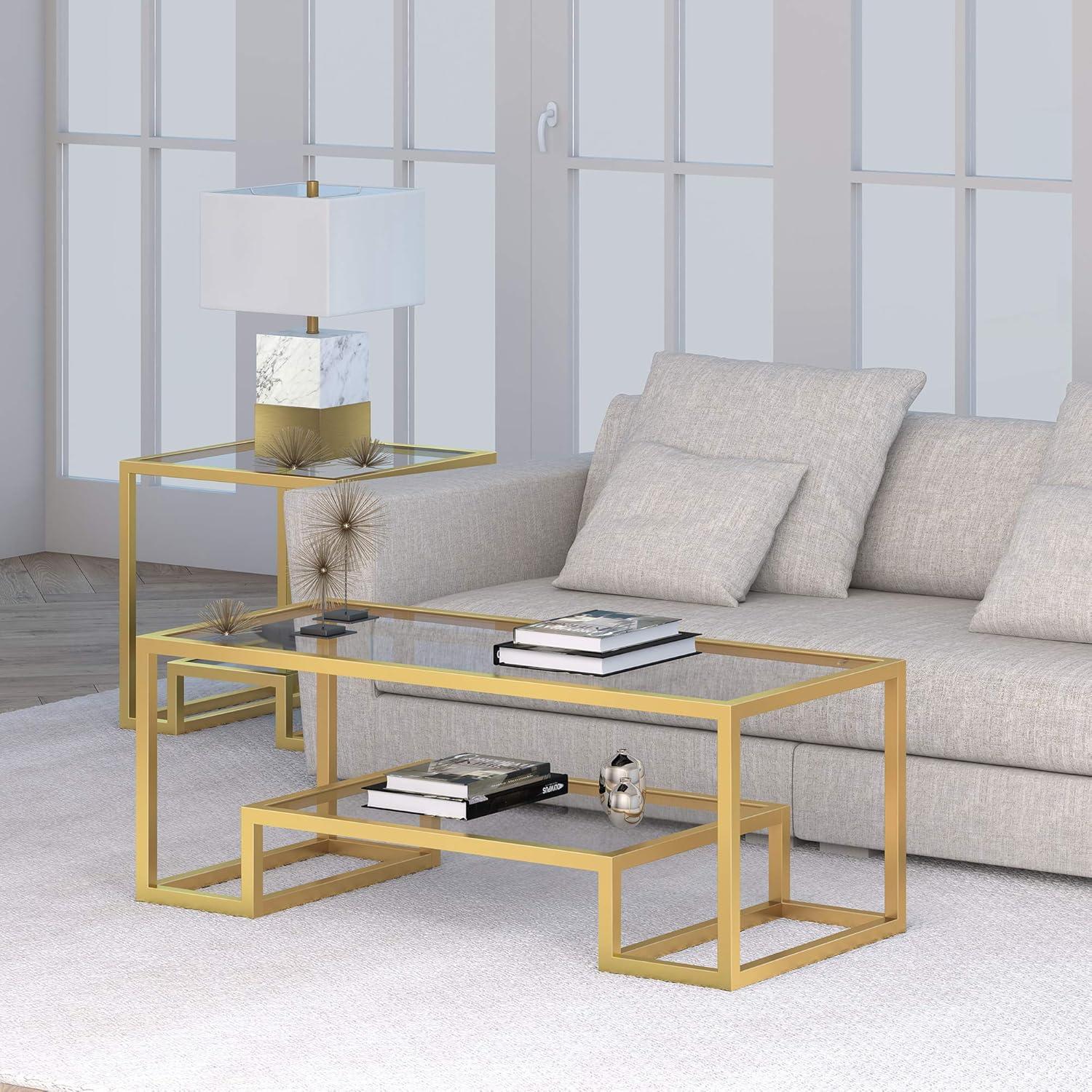 Evelyn&Zoe Athena 45" Wide Rectangular Coffee Table, Brass