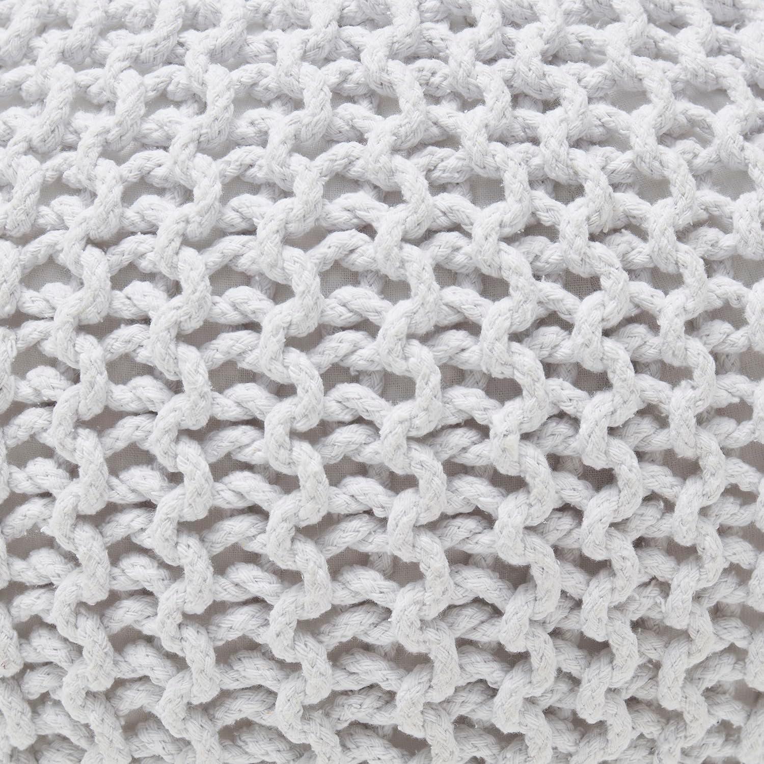 Ornavo Home Cotton Classic Braid Pouf Ottoman - 15" x 18.5" - White