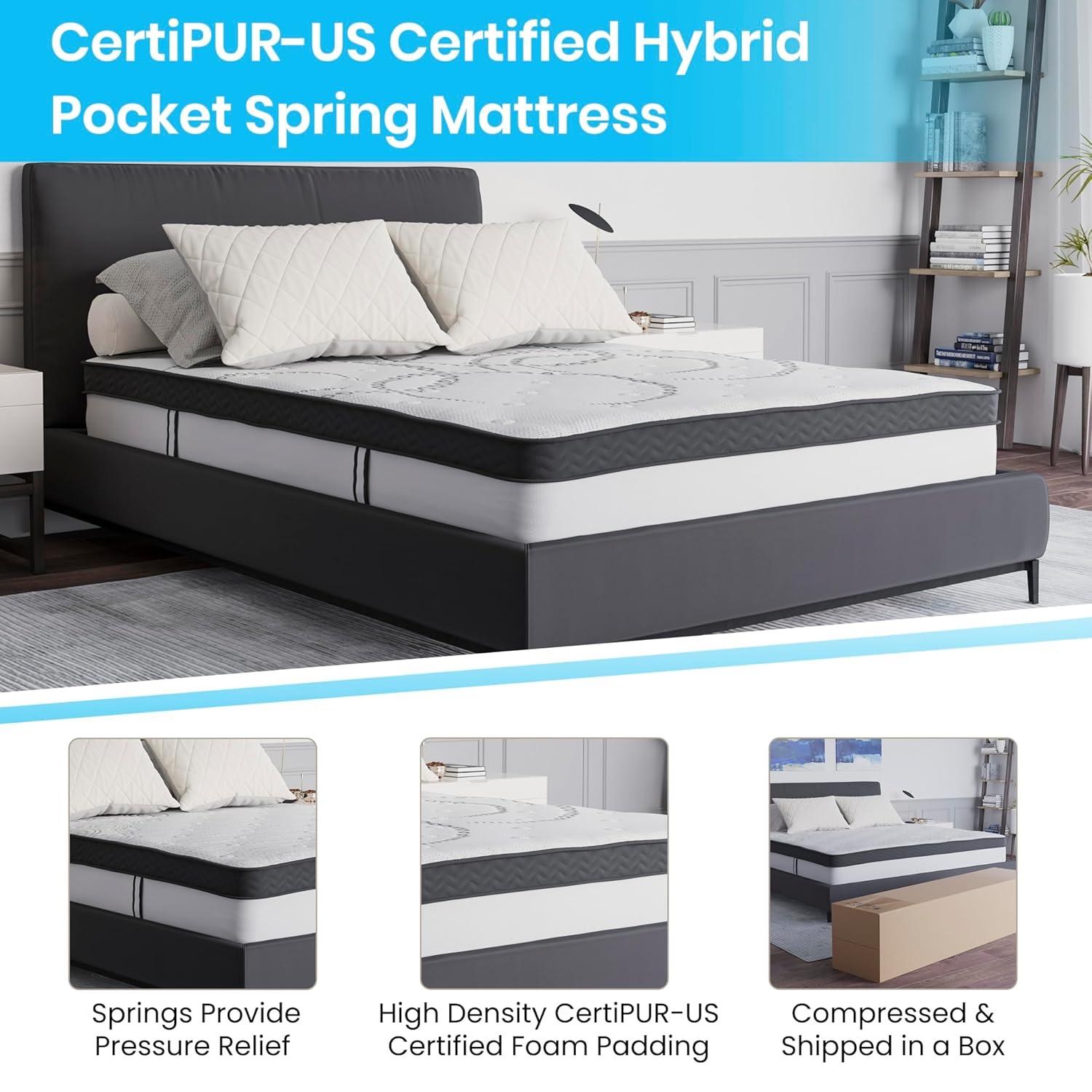 Merrick Lane 10 Inch Hybrid Full Size Mattress CertiPUR-US Certified Foam & Pocket Spring Mattress in a Box