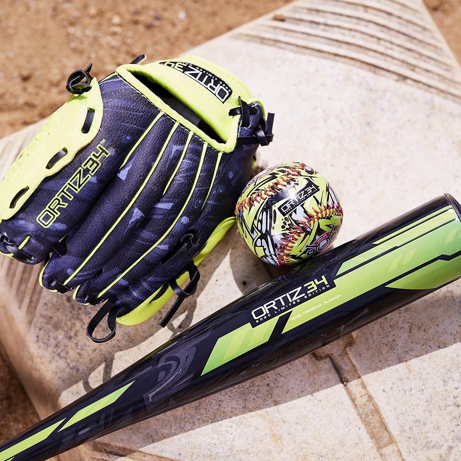 Ortiz34 Youth T-Ball Set, 25” Signature Aluminum T-Ball Bat with -10 Drop, Foam Core T-Ball, 9” Lightweight Youth Glove, Vibrant Graffiti Print