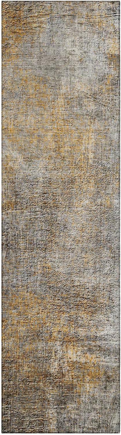 Gray and Gold Flat Woven Synthetic Runner Rug