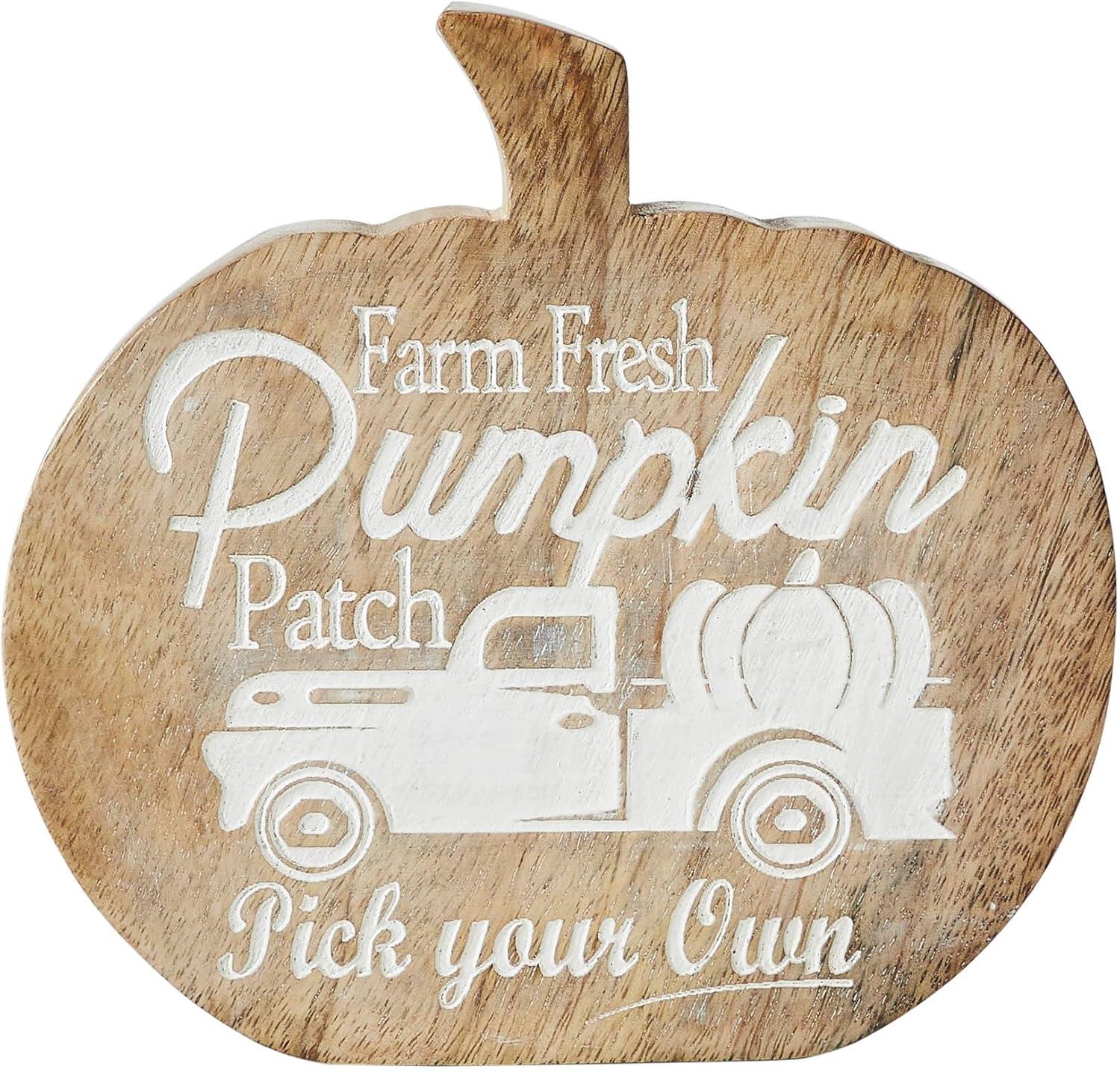 VHC Brands Farm Fresh Pumpkin Patch Pumpkin Shaped Wood Decor 6.25x6x1.25