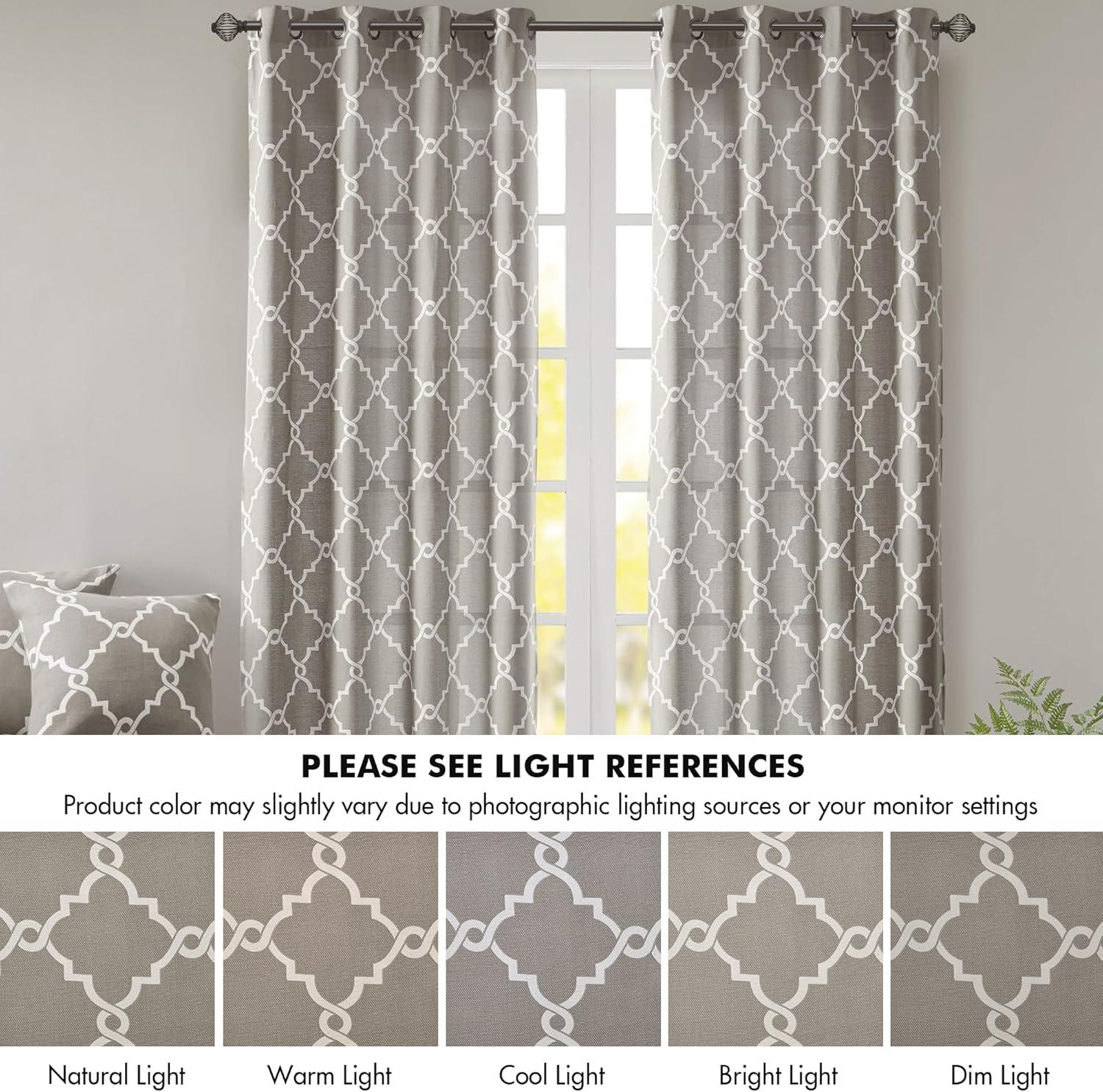 Fretwork Print Grommet Top Window Curtain Panel