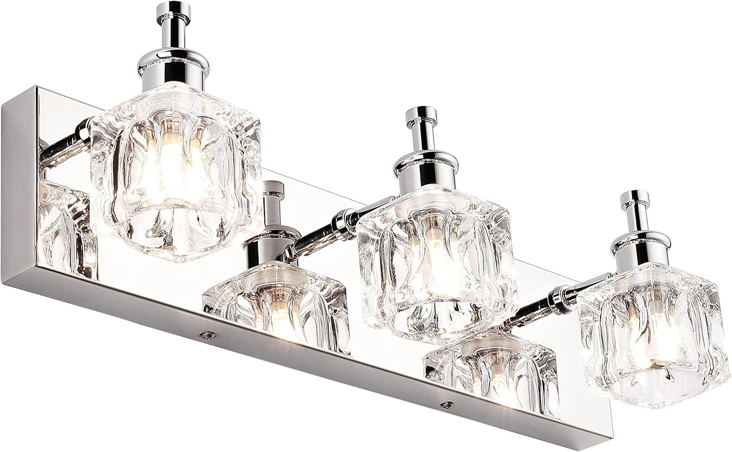 PRESDE Black Crystal Bathroom Lights Fixtures Over Mirror Modern 3 Light Vanity Lighting Bathroom Wall Light Fixtures(Exclude Bulb)