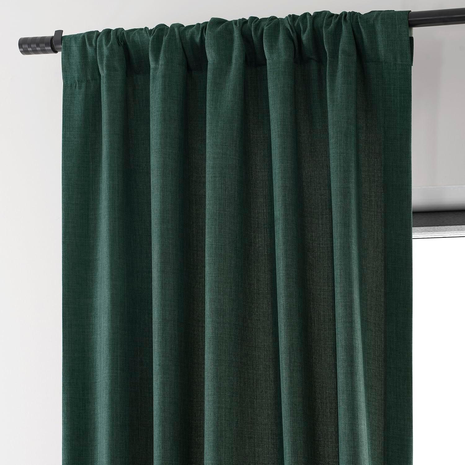 HPD Half Price Drapes Empire Green Italian Faux Linen Room Darkening Curtains with Rod Pocket - 1 Panel - Window Curtains for Living Room & Curtains for Bedroom, 50W X 108L