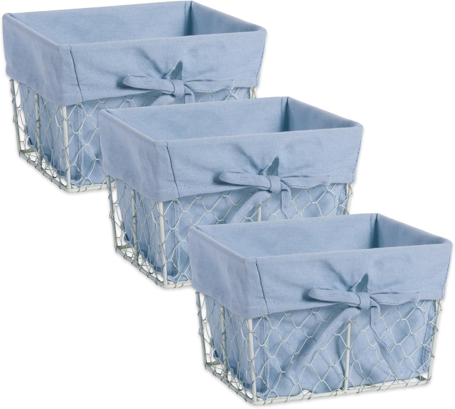 DII 7" Metal Small Chicken Wire Basket in Washed Denim Blue/White (Set of 3)