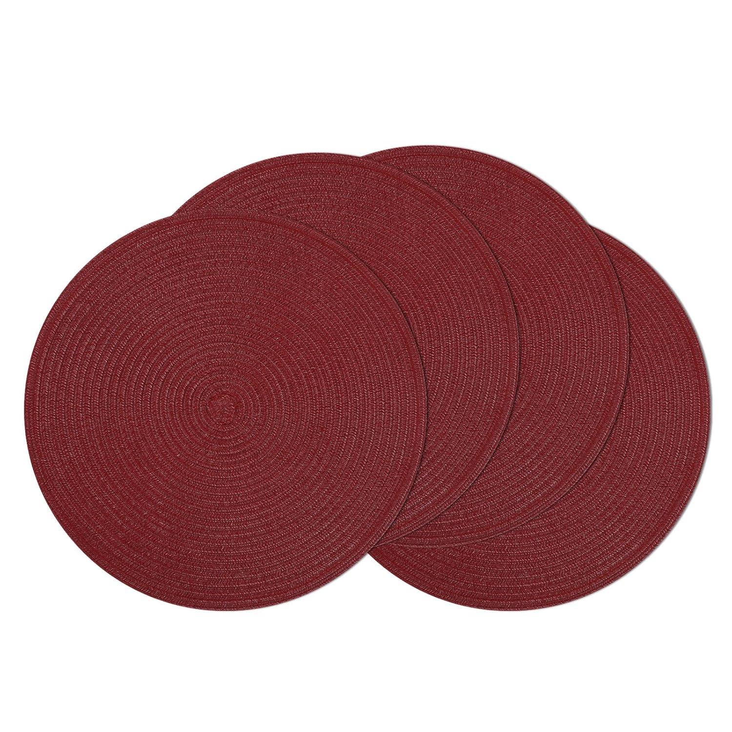 Round Woven Placemats, 4 Pcs, 15" Braided Woven Placemats, Attractive Kitchen Place Mats, Round Placemats as Table Mat (Red)