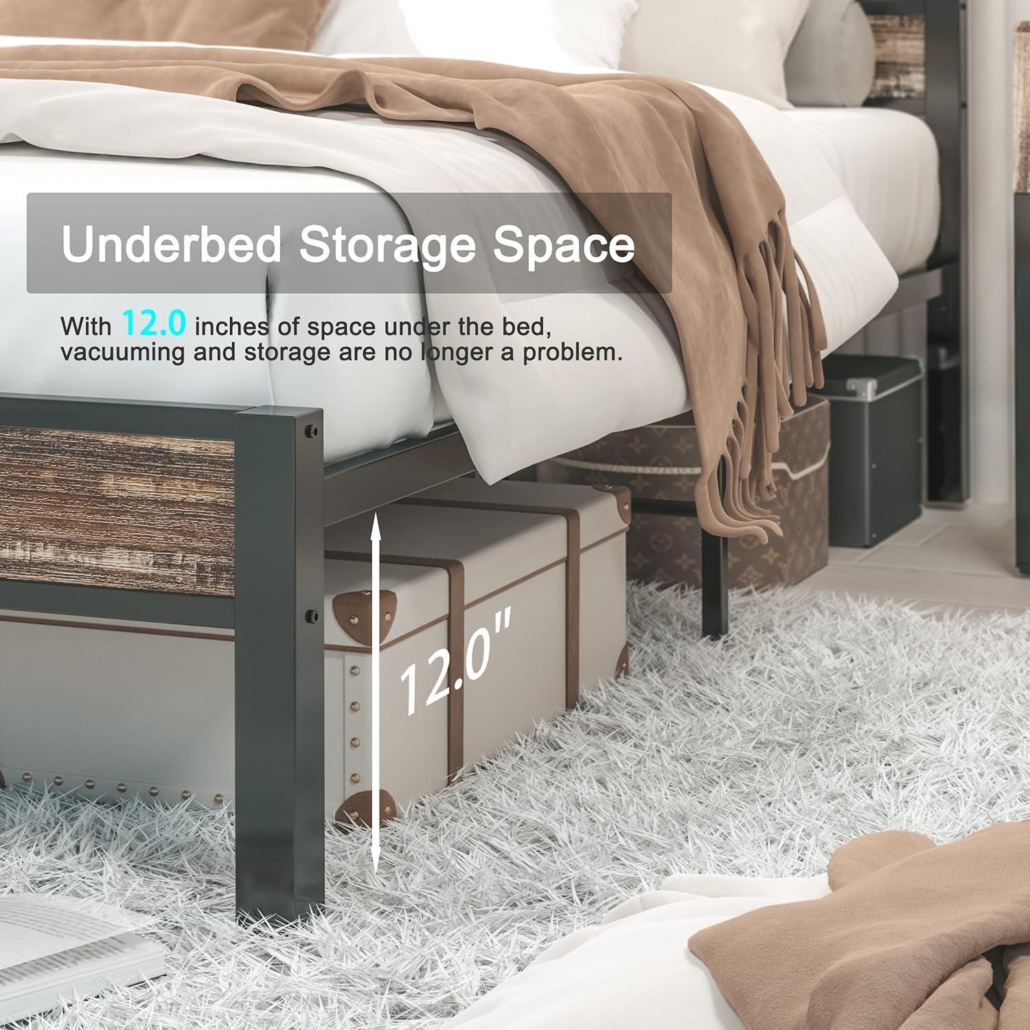 Platform Metal Bed Frame with Headboard Heavy Duty, Noise-Free, Queen