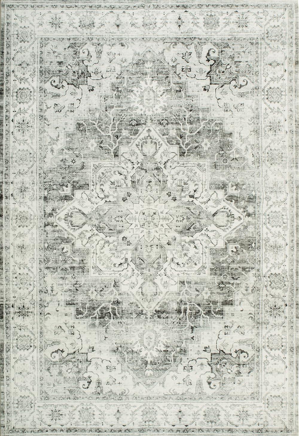 Gray 5' x 7' Vintage Washable Non-Slip Area Rug