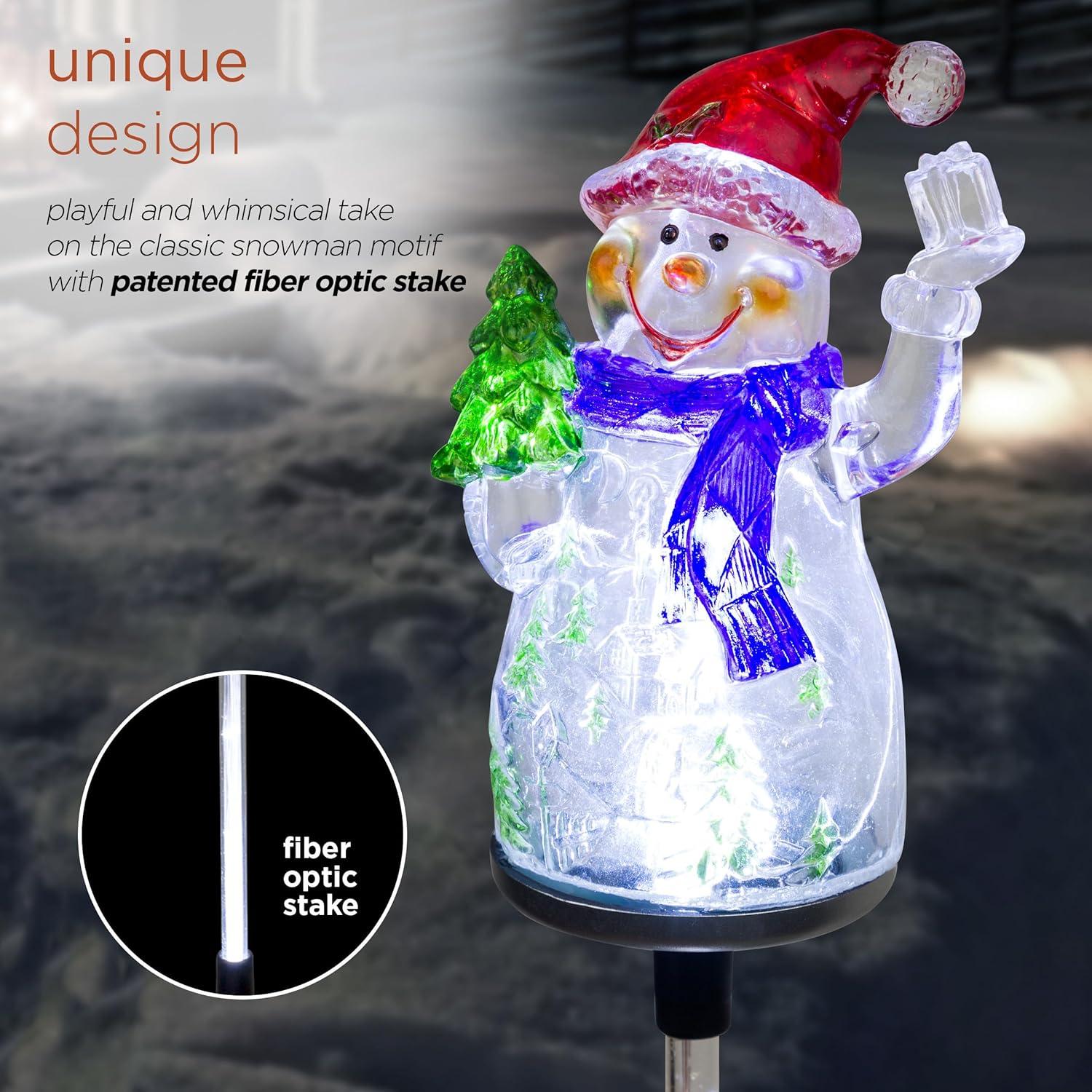 Alpine Corporation 34" Snowman Solar Powered Glass Garden Stakes (2 Pieces)