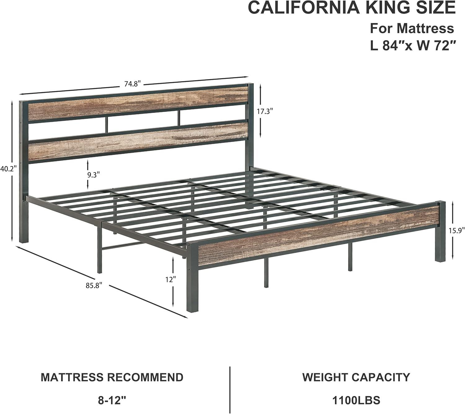 Platform Metal Bed Frame with Headboard Heavy Duty, Noise-Free, Queen