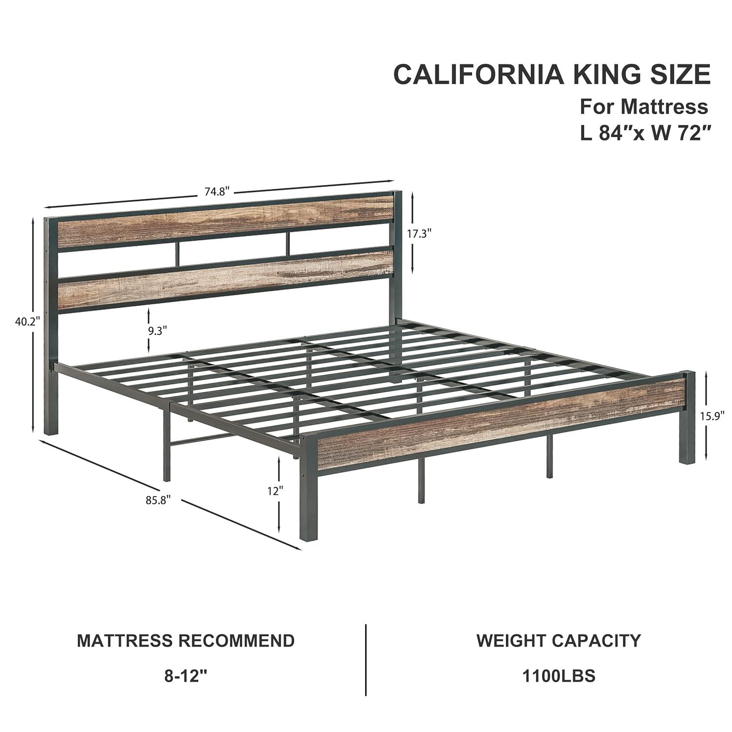 Platform Metal Bed Frame with Headboard Heavy Duty, Noise-Free, Queen